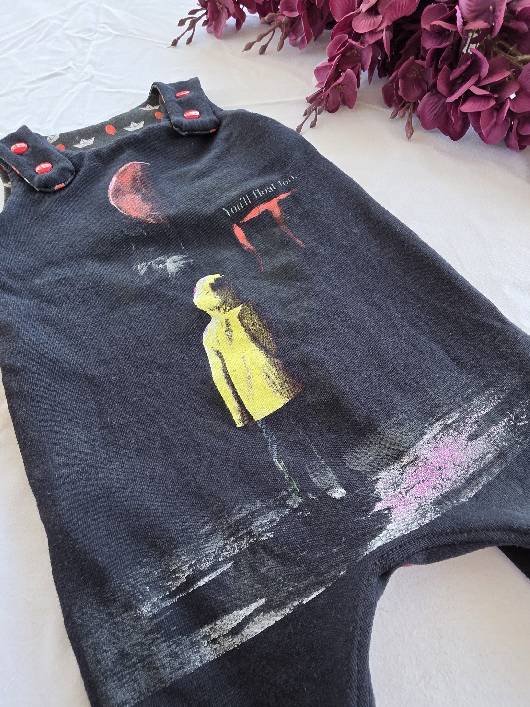 Upcycled IT Baby Romper, Grow With Me size 3-12m