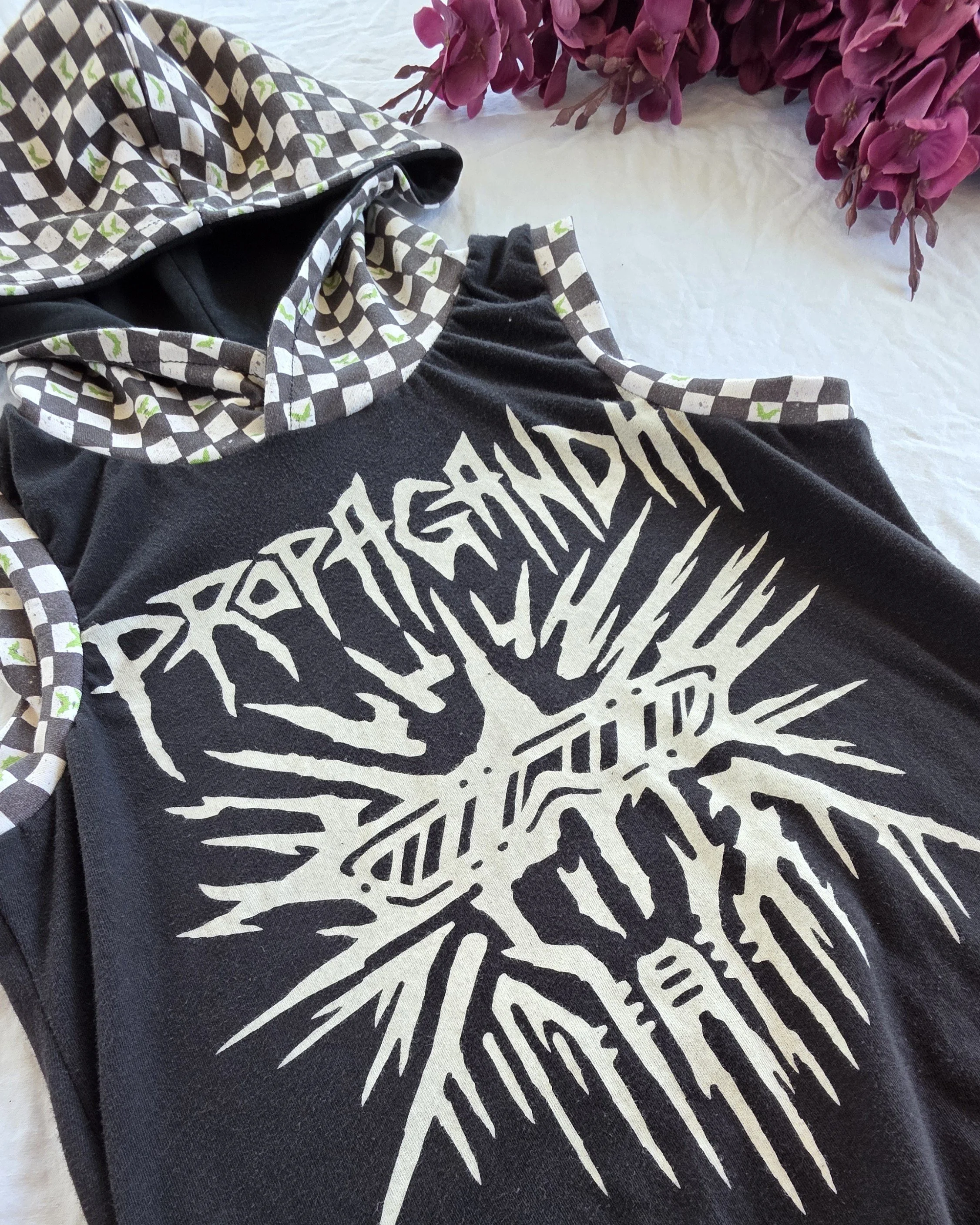 Upcycled Propagandhi Youth Sleeveless Hoodie, Grow With Me size 9-12y