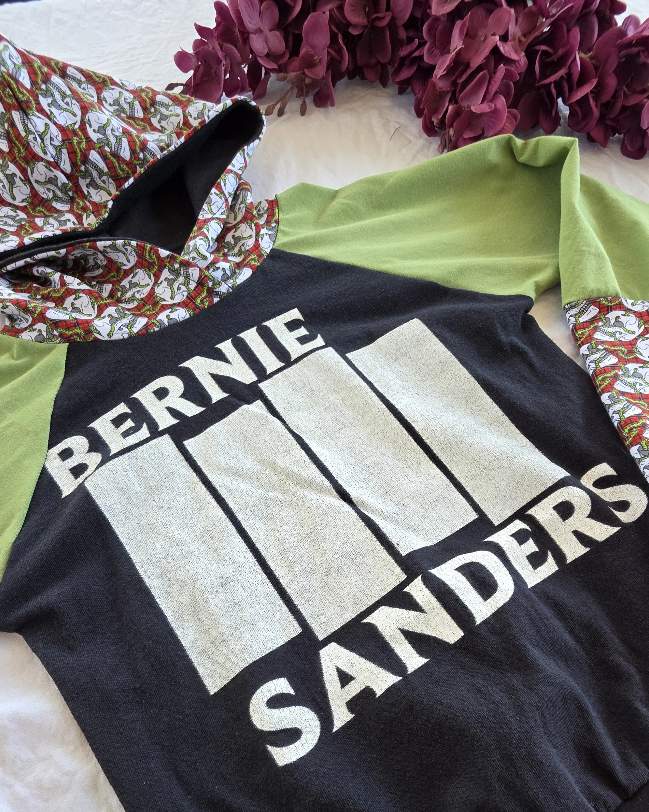 Upcycled Bernie Sanders Kids Hoodie, Grow With Me size 6-9yrs