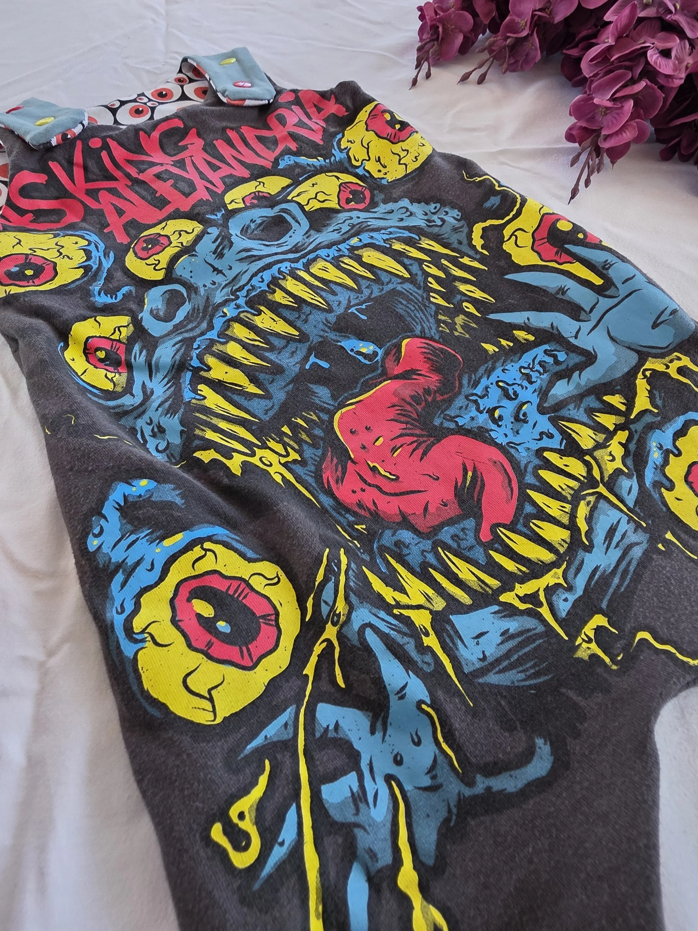 Upcycled Asking Alexandria Toddler Romper, Grow With Me size 1-3yrs