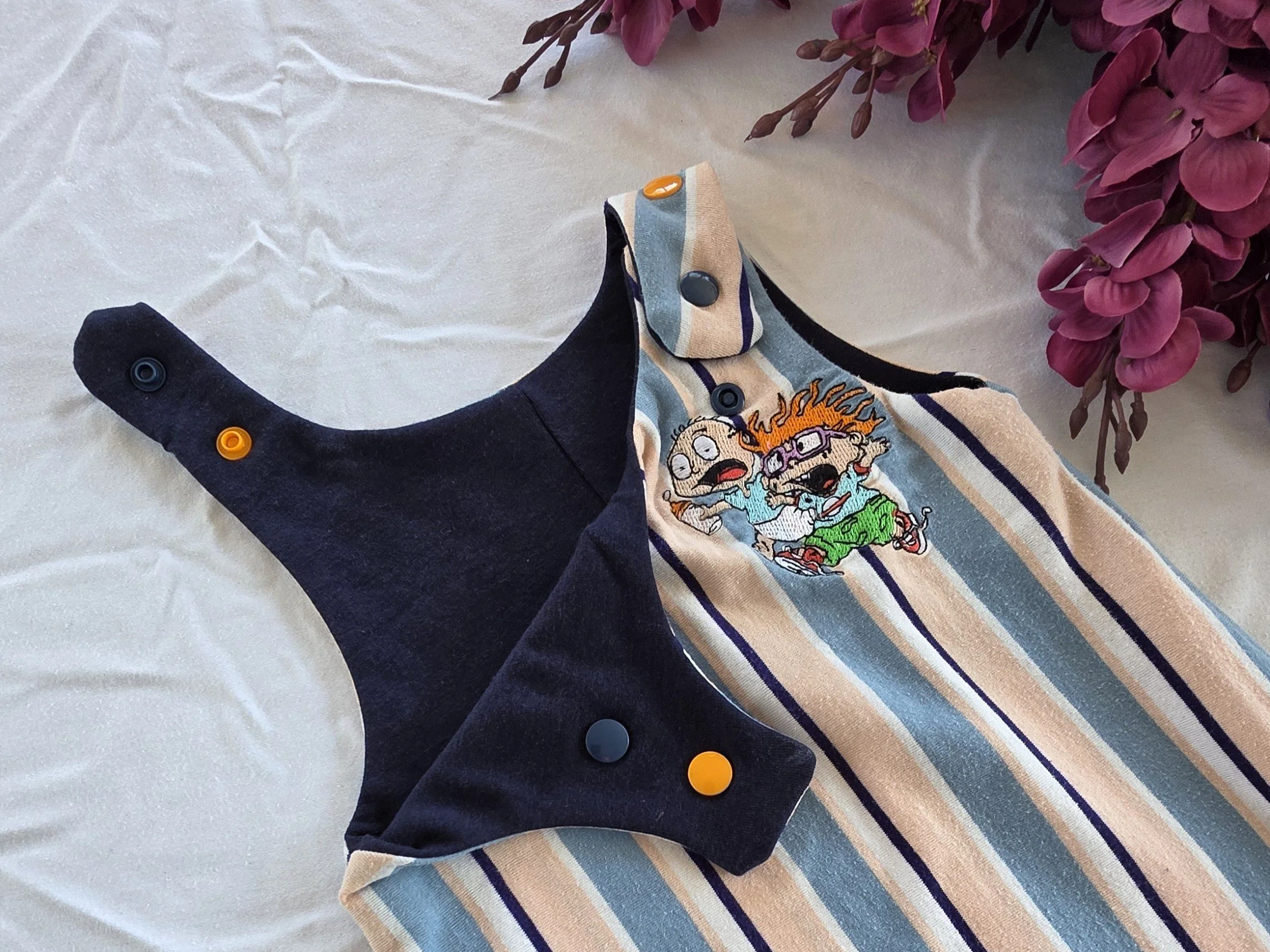 Upcycled Rugrats Baby Romper, Grow With Me size 3-12m