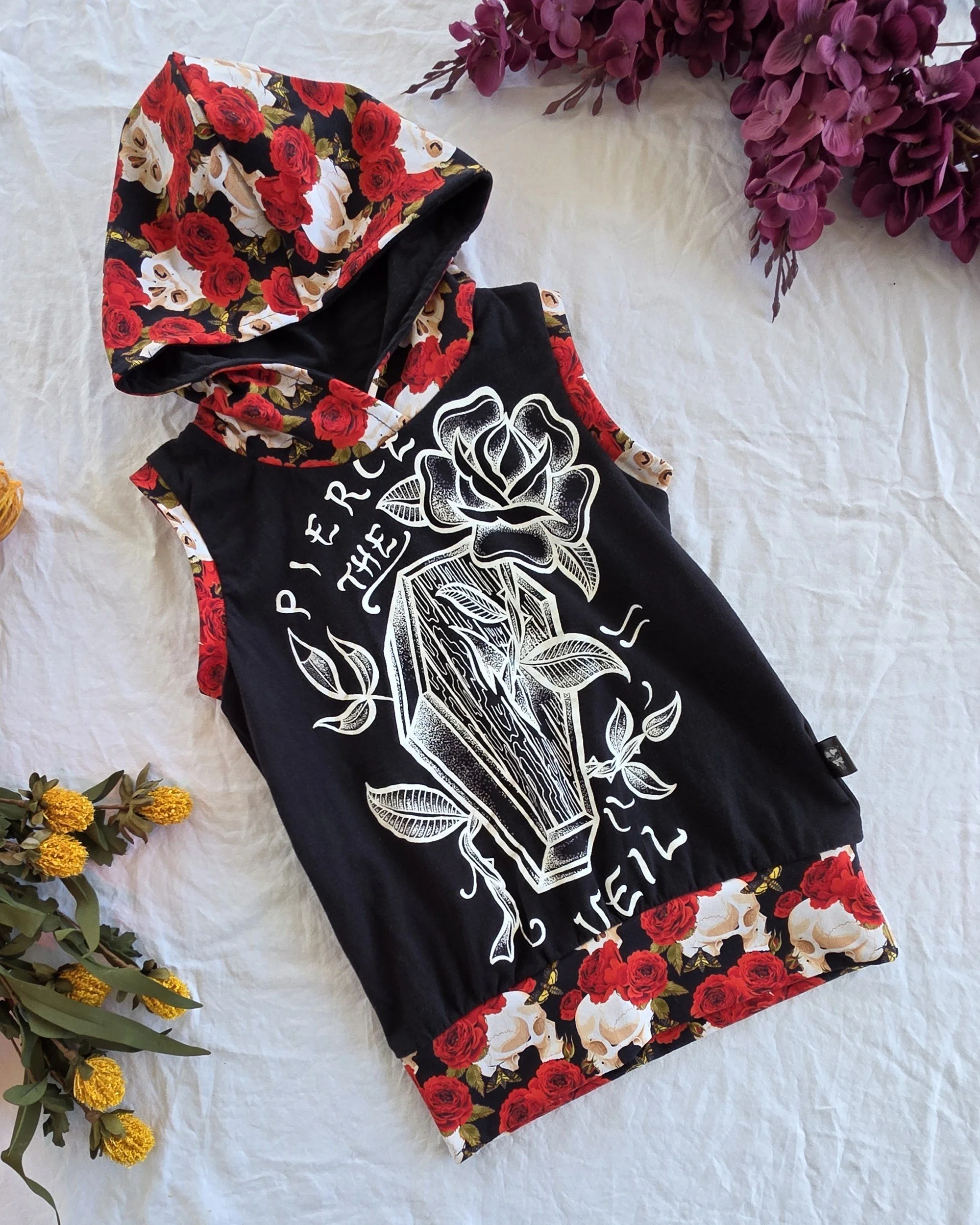 Upcycled Pierce The Veil Kids Sleeveless Hoodie, Grow With Me size 6-9y