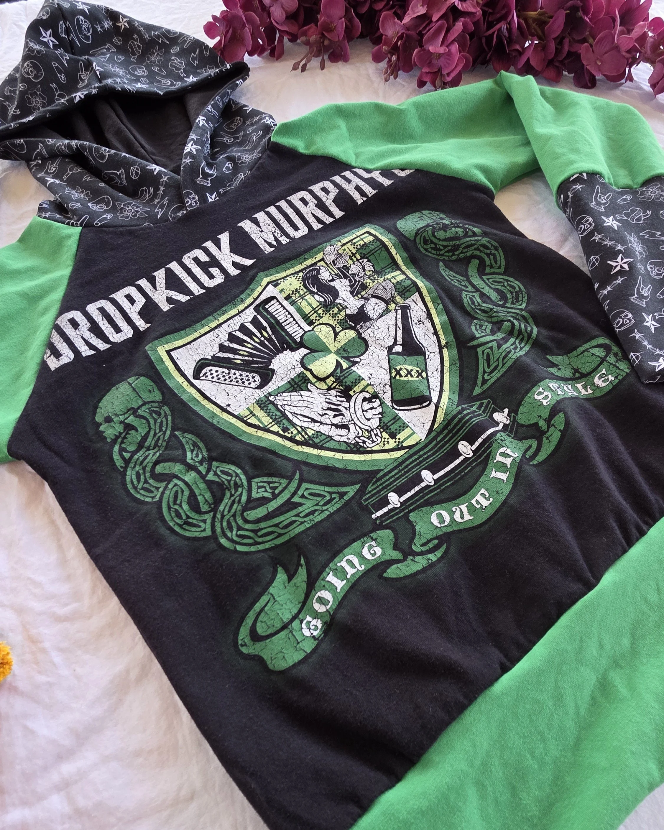 Upcycled Dropkick Murphys Youth Hoodie, Grow With Me size 9-12y