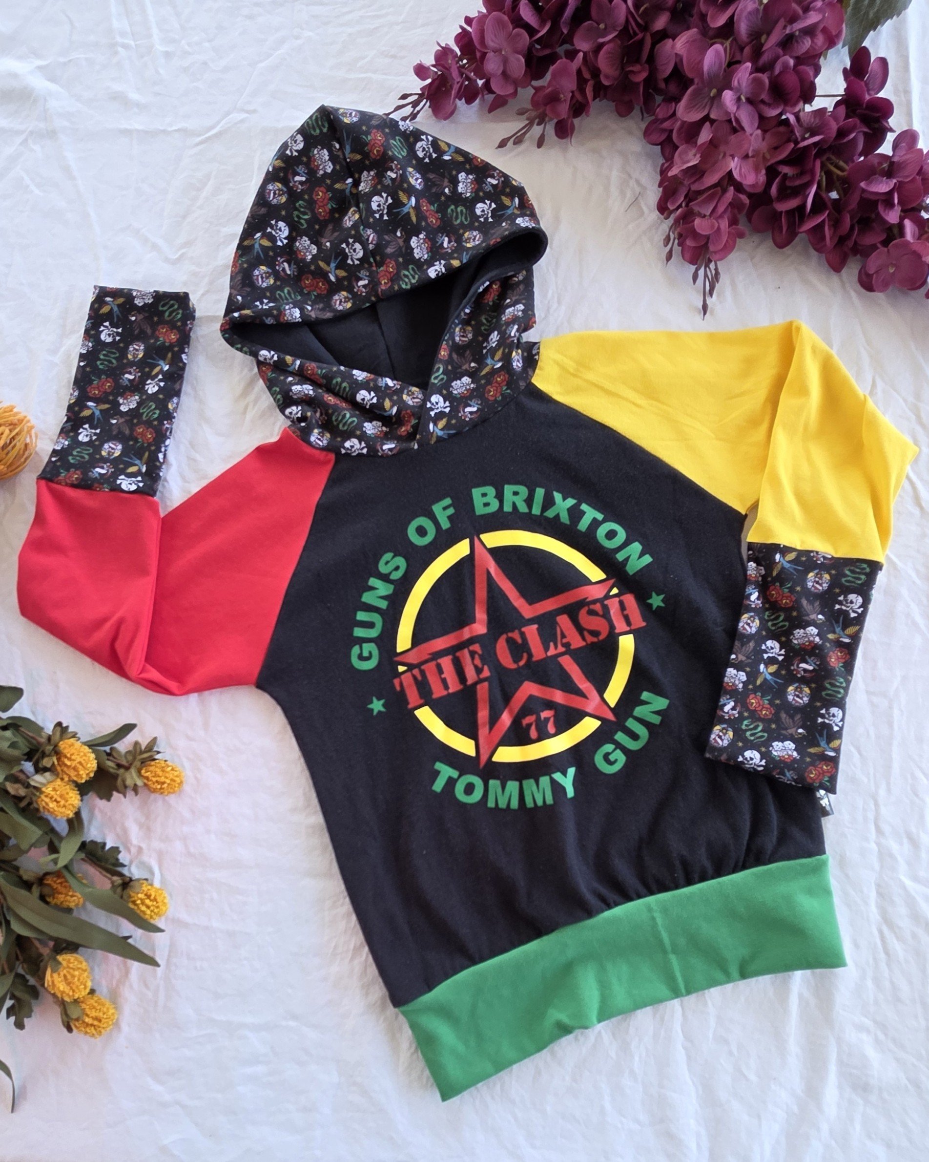 Upcycled The Clash Kids Hoodie, Grow With Me size 6-9yrs