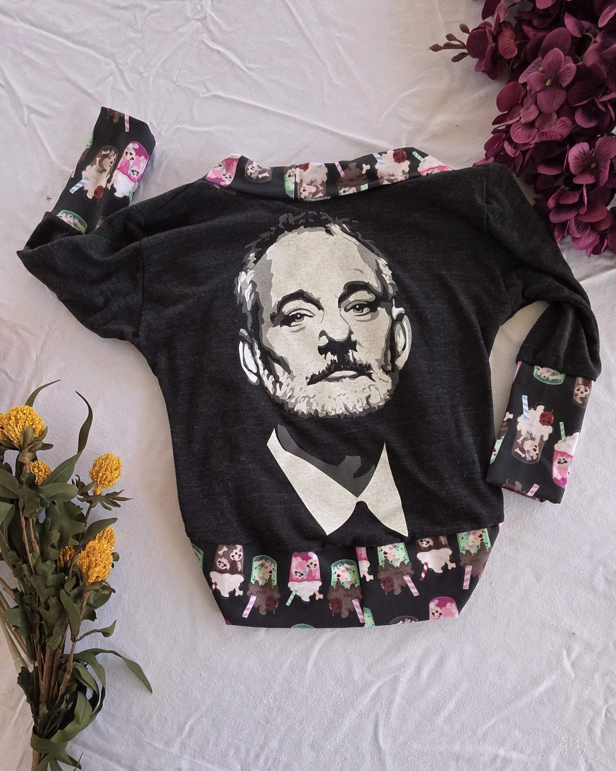 Upcycled Bill Murray Toddler Cardigan, Grow With Me size 1-3 yrs