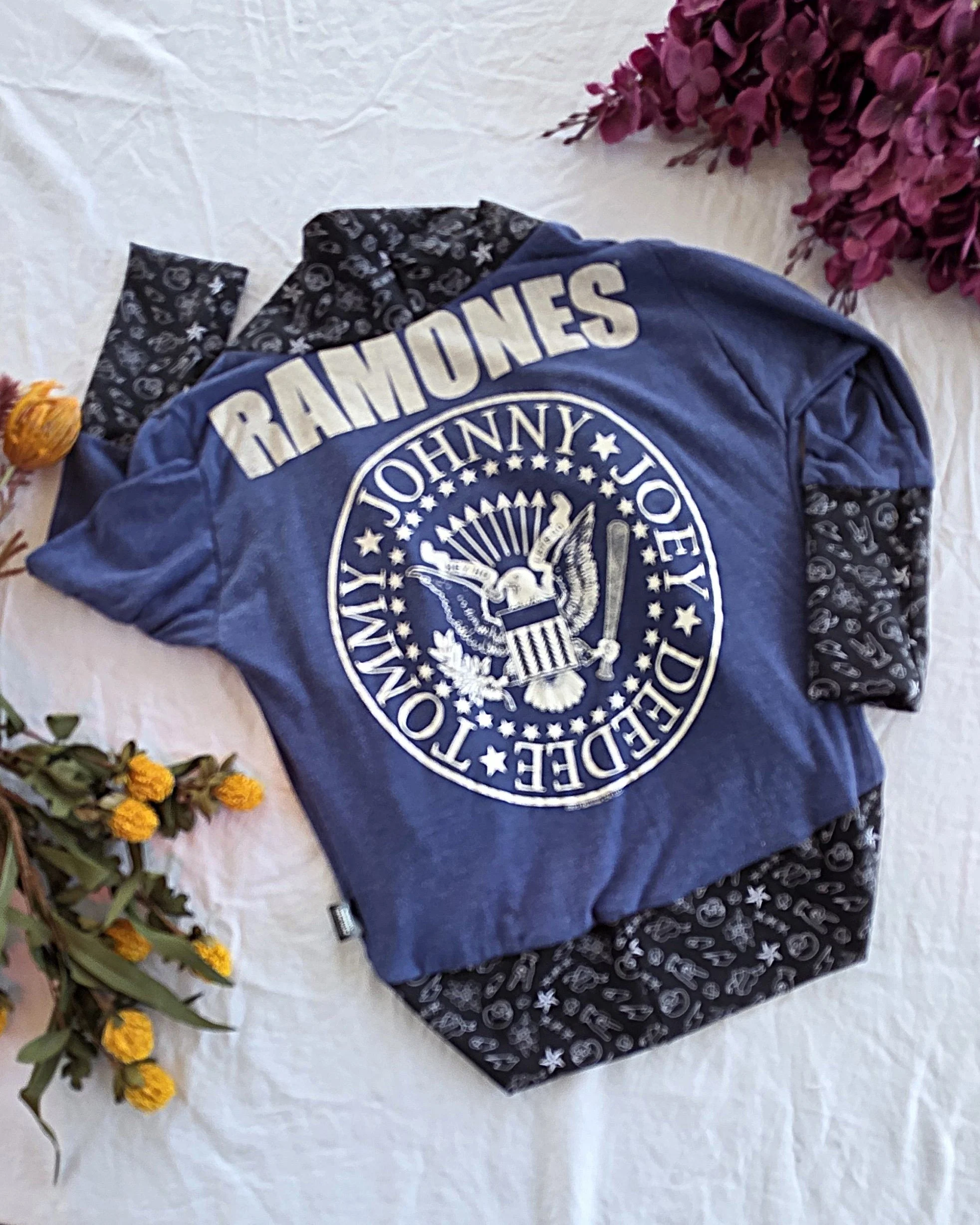 Upcycled The Ramones Kids Cardigan, Grow With Me size 6-9yrs