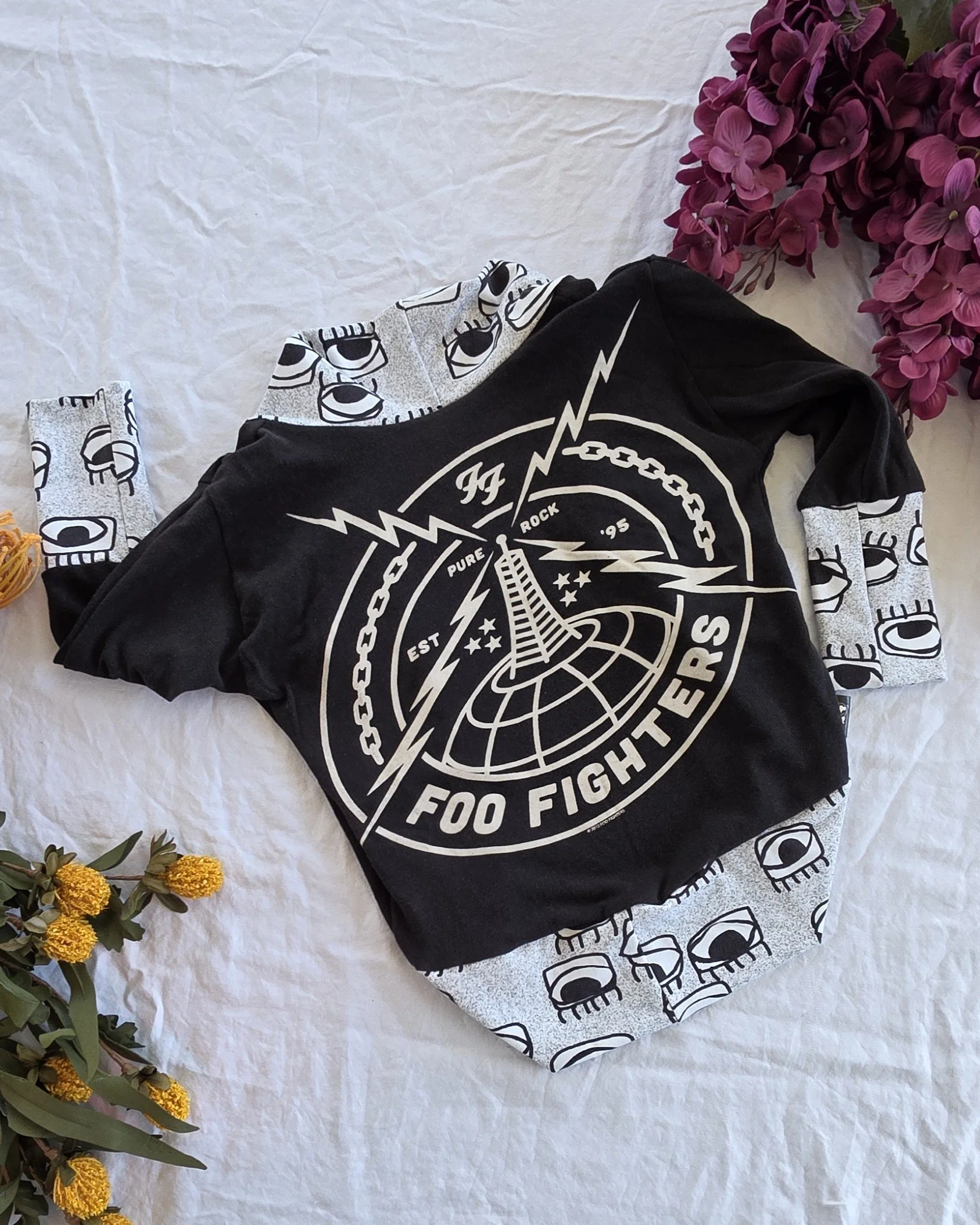 Upcycled Foo Fighters Toddler Cardigan, Grow With Me size 1-3yrs