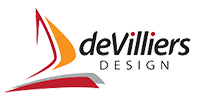 Logo of de Villiers Design with a stylized sailboat and text