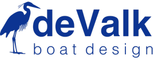 deValk boat design logo with a bird illustration and blue text