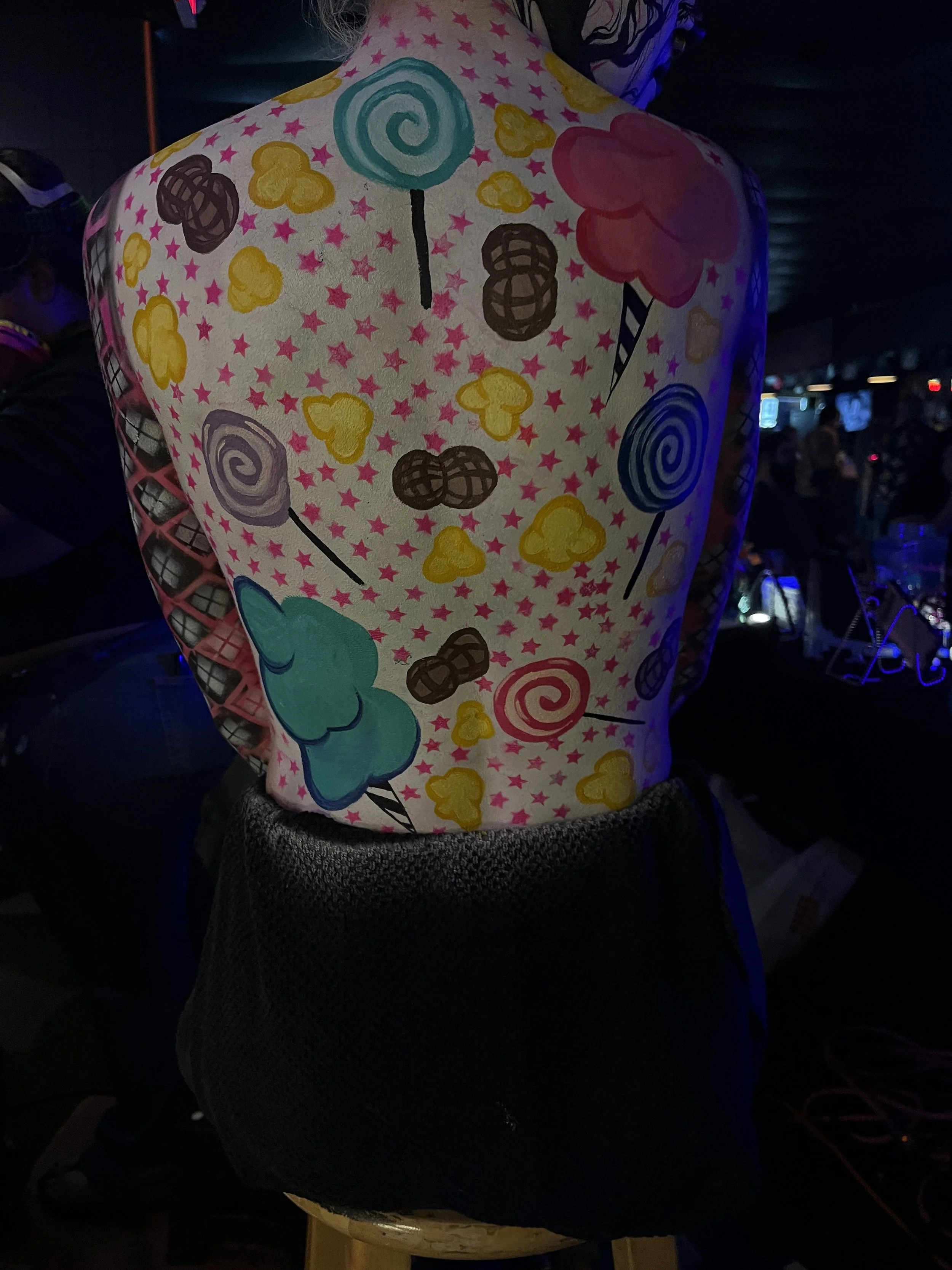 carnival clown concession foods body paint back piece