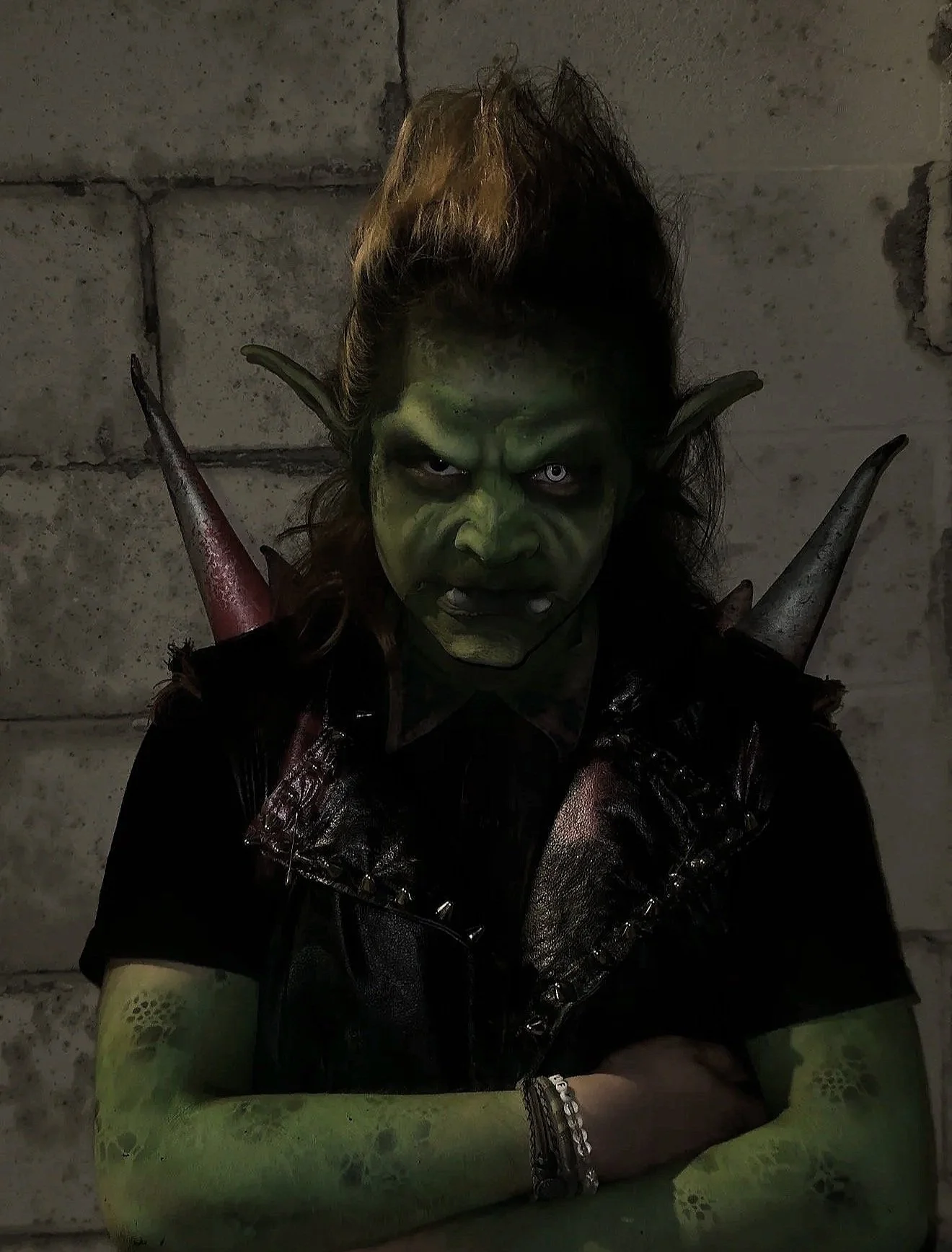 punk goblin prosthetics, hair, and airbrush makeup