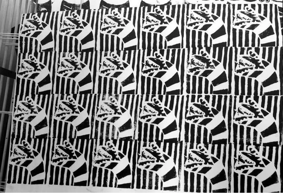 hand carved sandworm stamp print