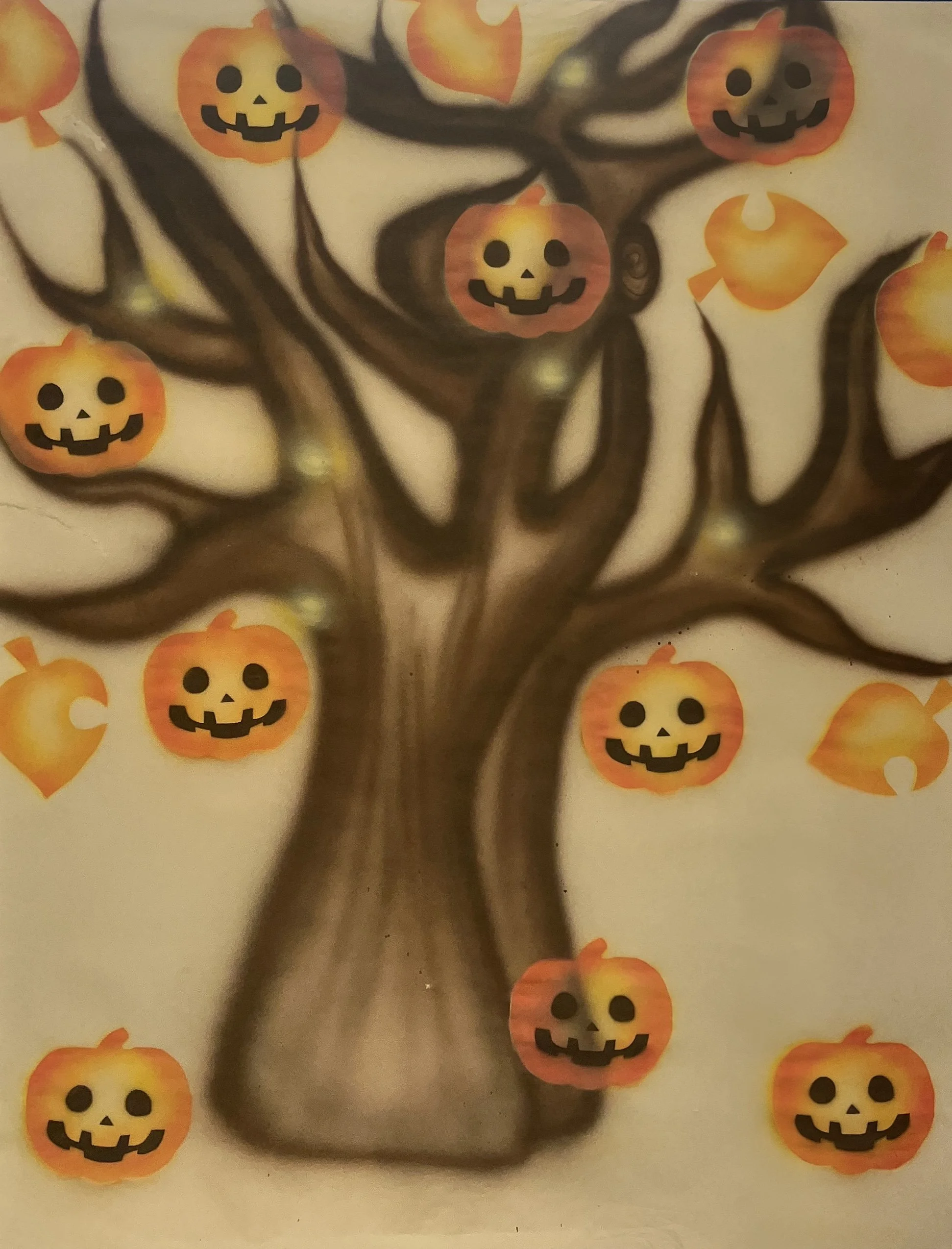 animal crossing new horizons spooky tree airbrush painting on paper