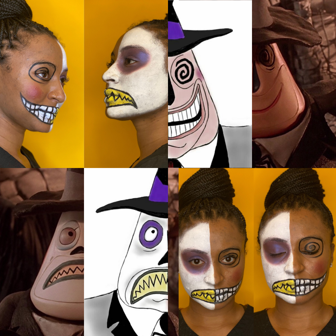 the mayor from the nightmare before christmas split face face paint inspo and final look
