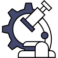 Microscope and a large gear icon