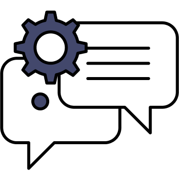 Speech bubbles with lines and gear icon