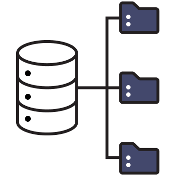 Database connected to three files icon