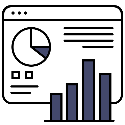 Data pie chart and bar chart on a desktop screen