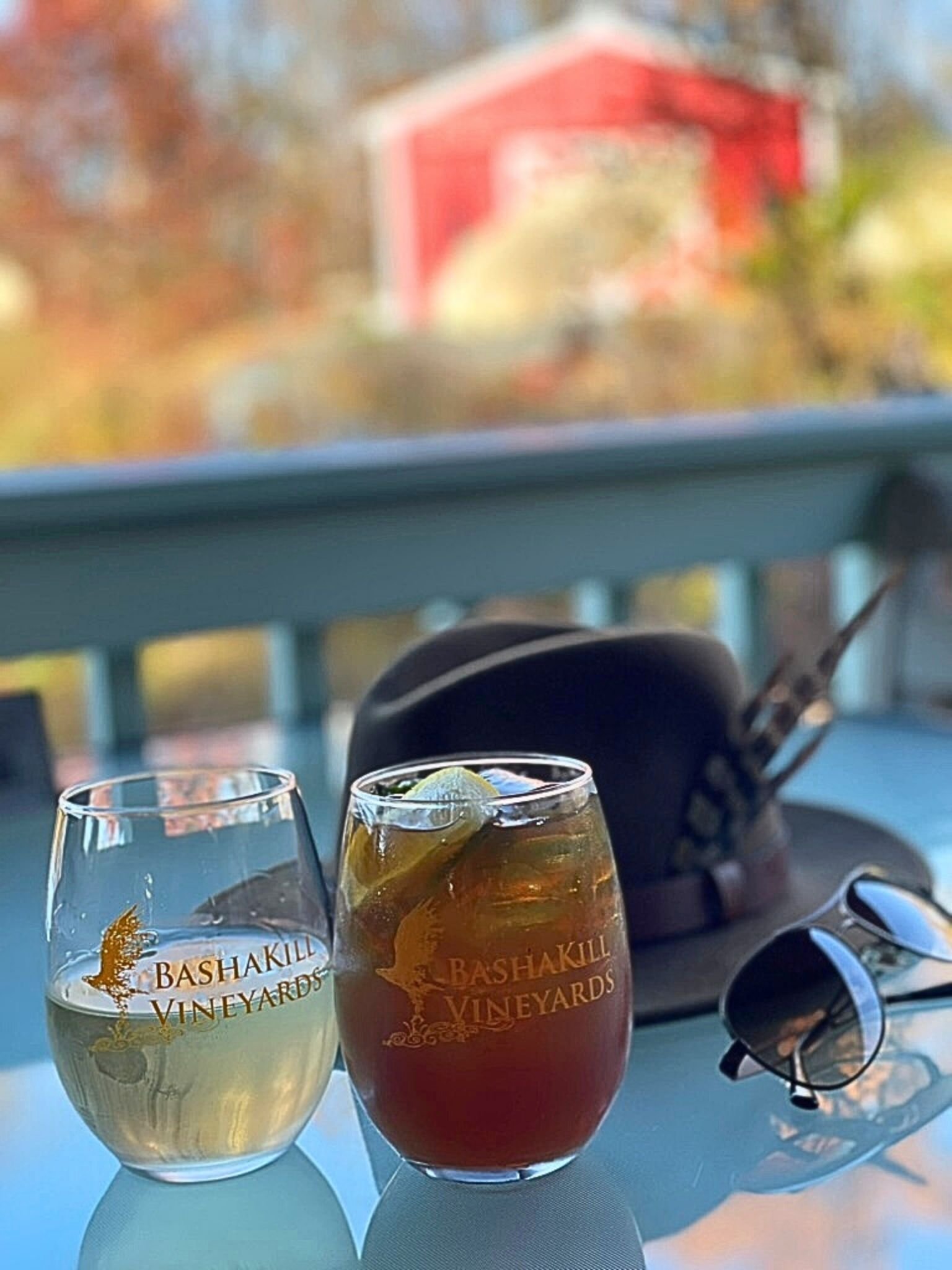 Delightful drinks with a fall background