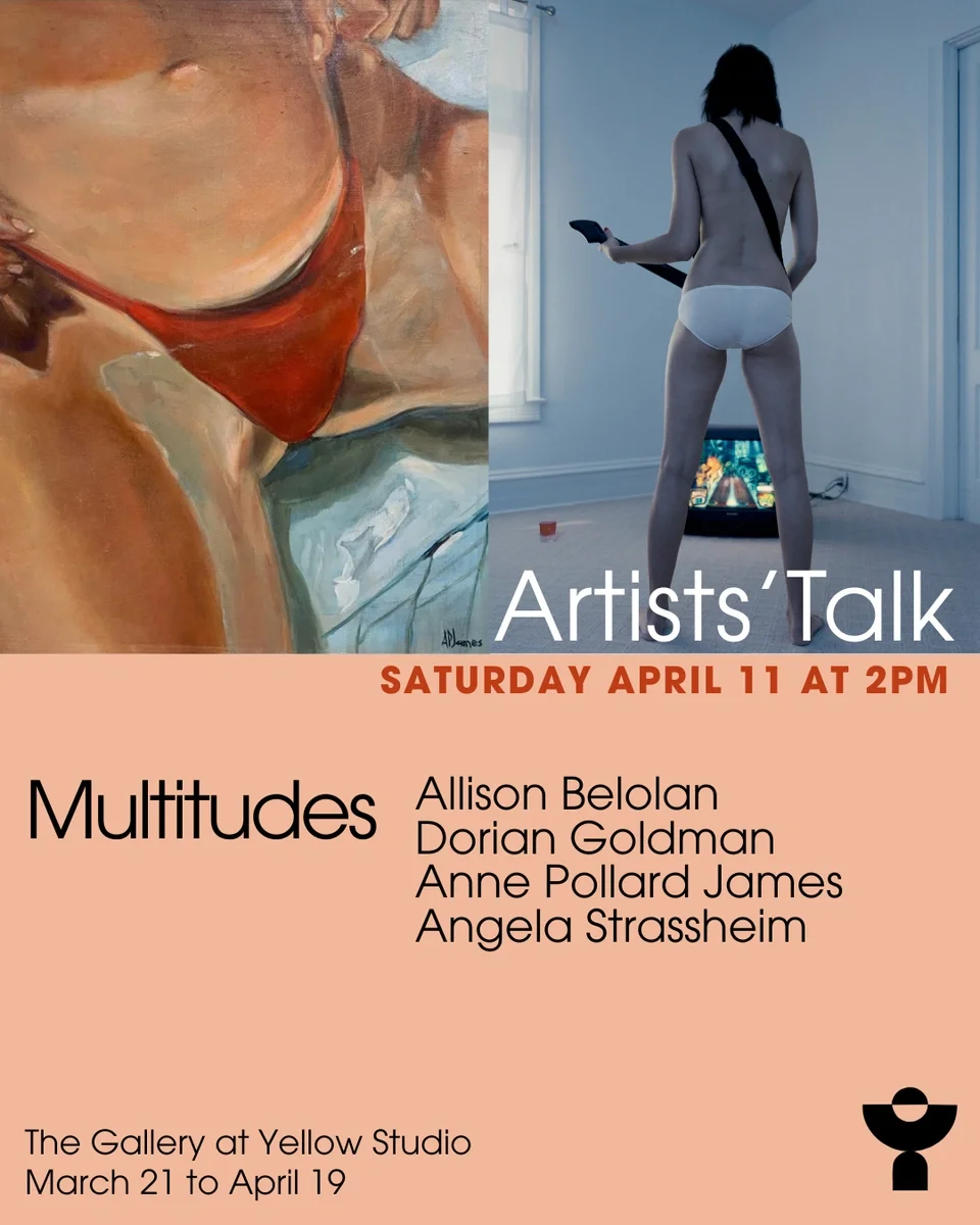graphic promoting the artist talk for Multitudes at The Gallery at Yellow Studio