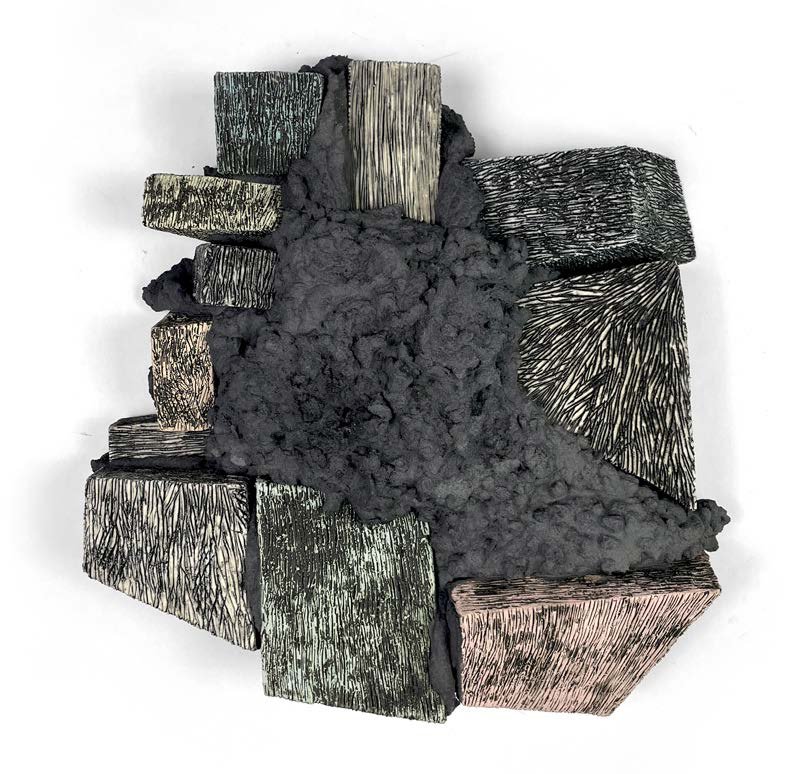 Fawn Krieger, // 57, Fired clay, underglaze, concrete, vermiculite, pumice, pigment, pigment, 15.75 x 16 x 3.5 inches, 2022, $7600