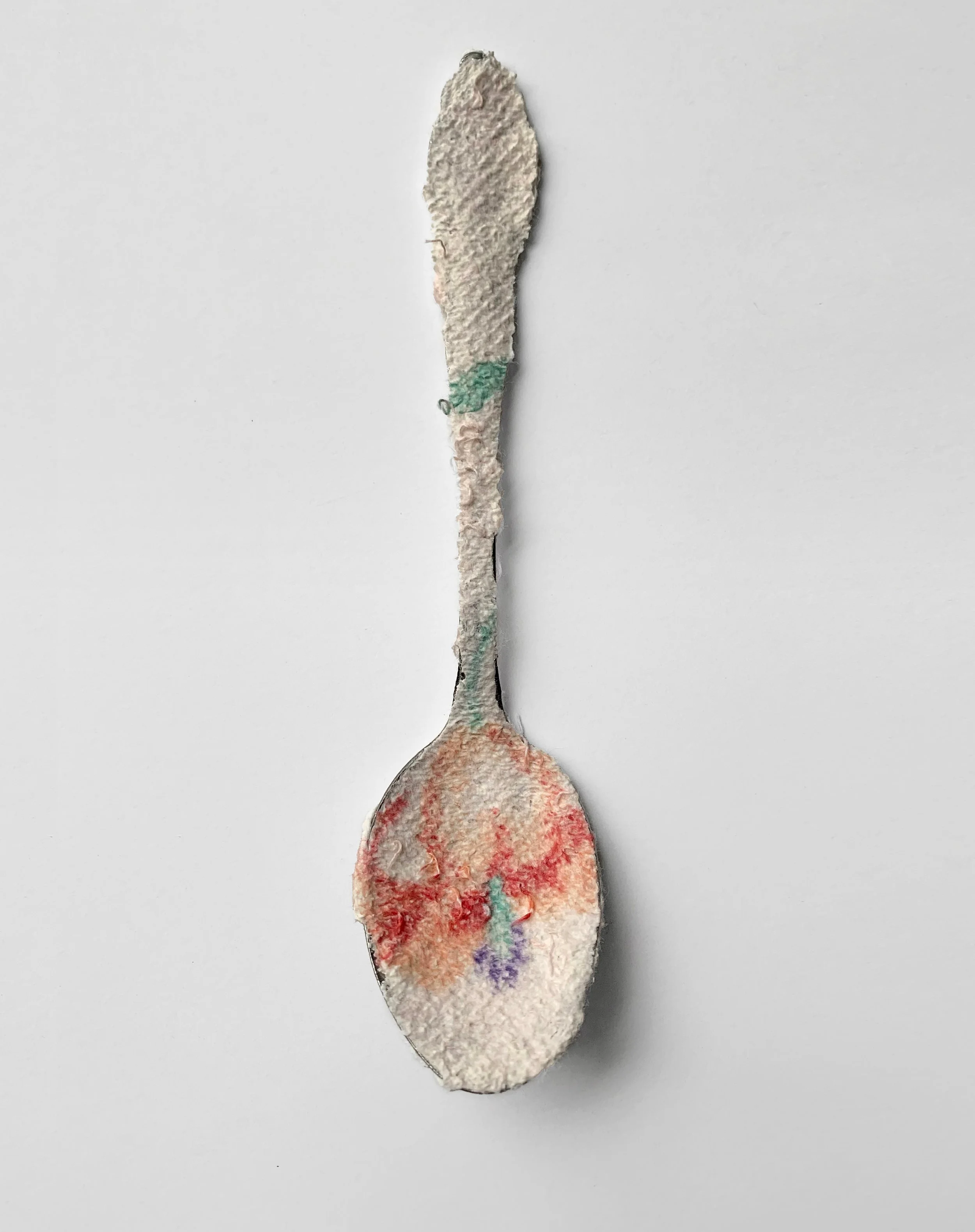 Kathleen Granados, Leftovers (114), Found spoon, found dishtowels, modeling paste, 1.5 x 7 inches, 2024, $325