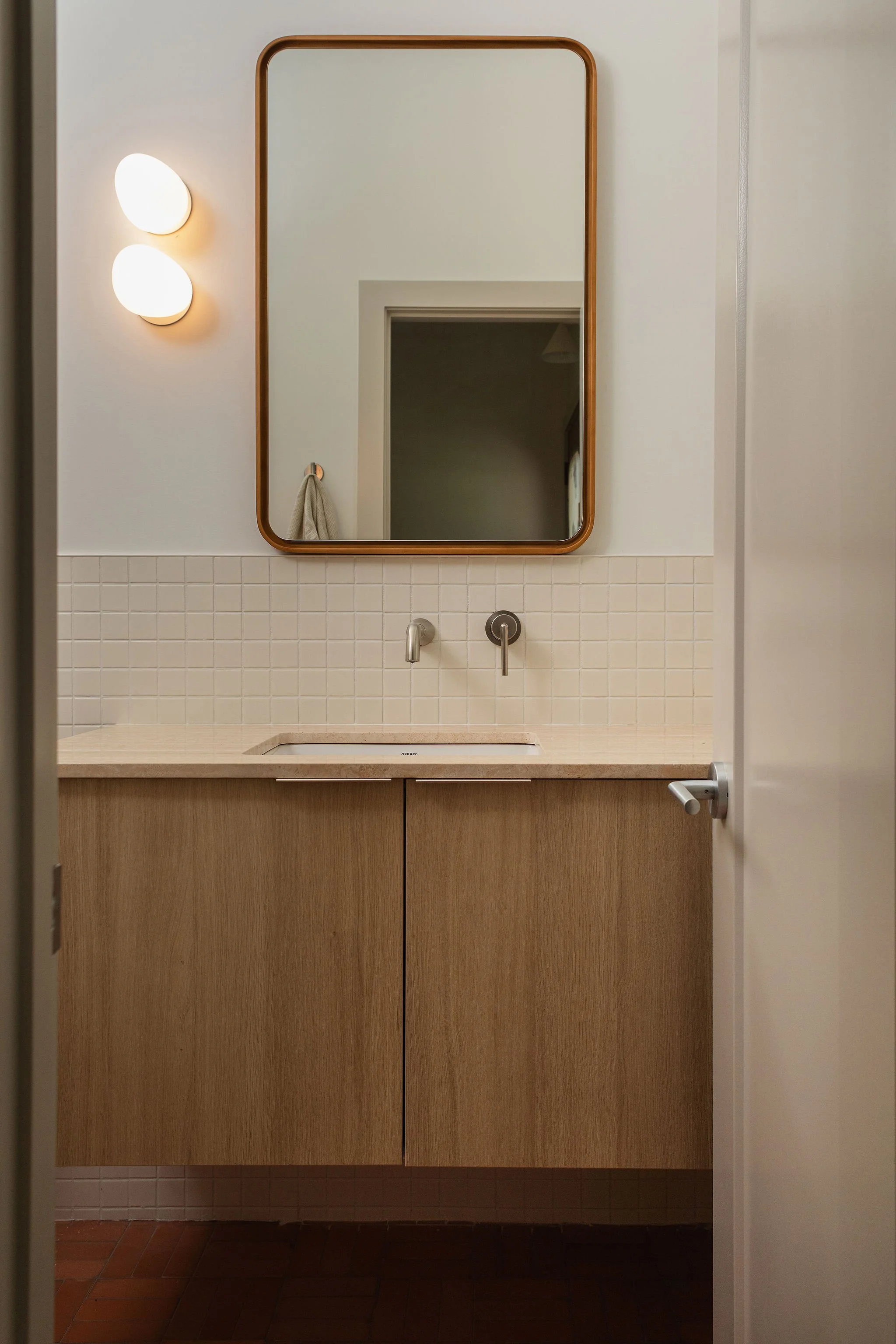 Clean, bright powder room
