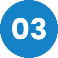 circle icon with blue background with a white number saying "03"