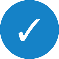 circle icon with blue background with a white check icon inside.
