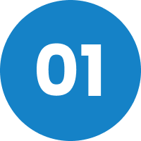 circle icon with blue background with a white number saying "01"