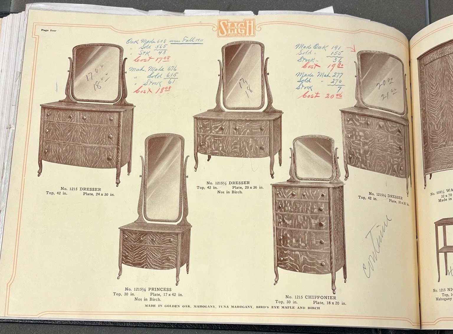 Birdseye Maple Dresser in 1912 Catalog.JPG