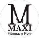 Logo for Maxi Fitness n Pole featuring a large letter 'M' and the brand name below.