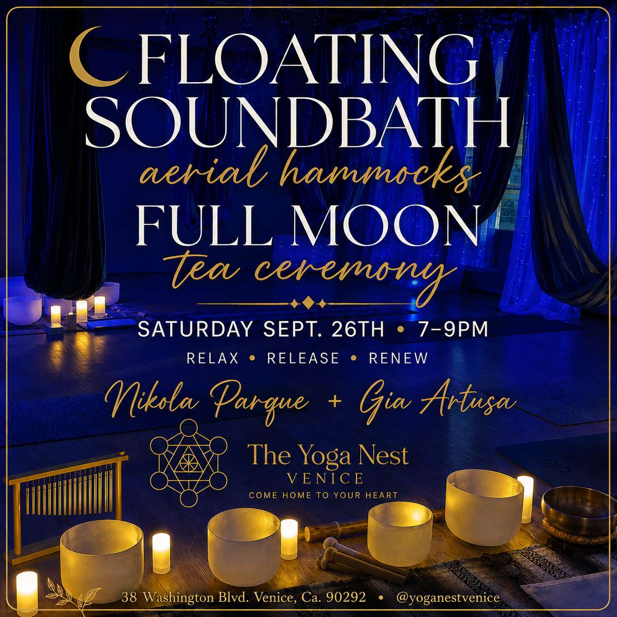 Full Moon Floating Aerial Hammocks Soundbath + Tea Ceremony&nbsp;
