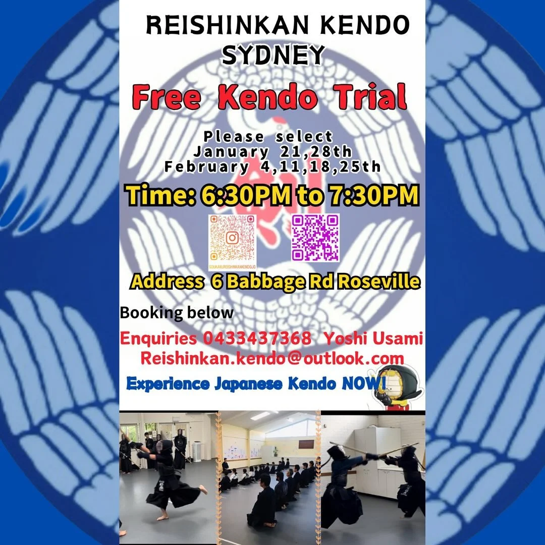 Reishinkan Kendojo is now accepting new members!
We invite you to start with our free trial course.

For inquiries, please contact us at:
Phone: 043-343-7368 (Usami)
Email: Reishinkan.kendo@outlook.com
