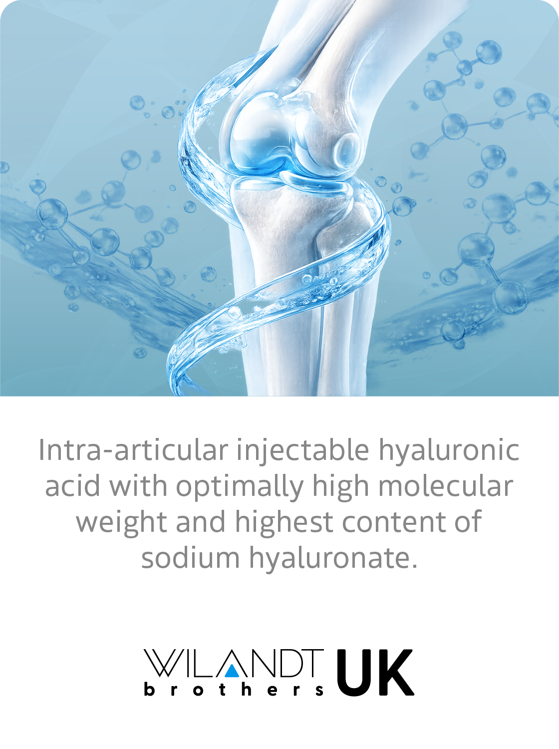 Intra-articular injectable hyaluronic acid with optimally high molecular weight and highest content of sodium hyaluronate. 