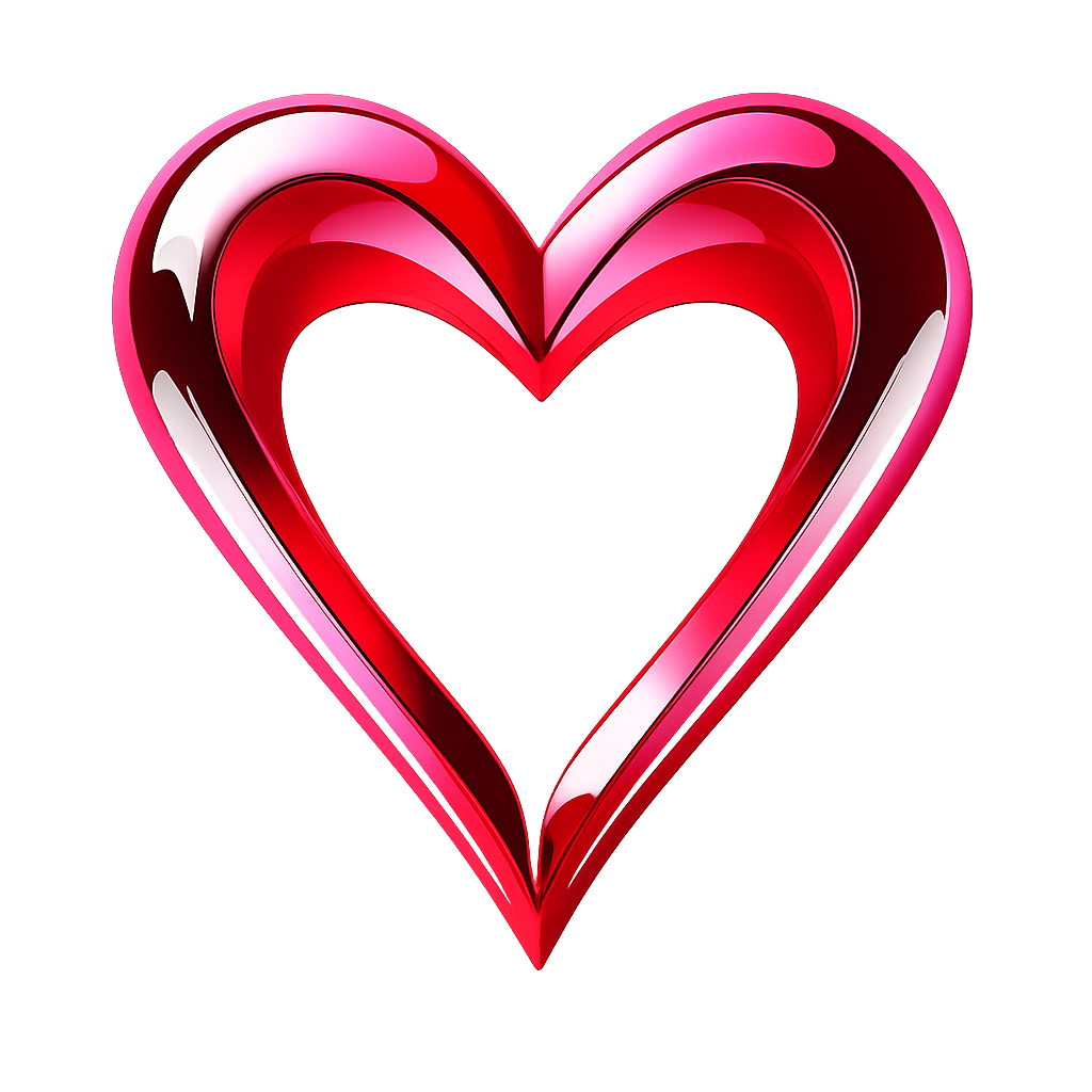 Una brillante forma de corazón triple con tonos rojos y rosas sobre un fondo gris