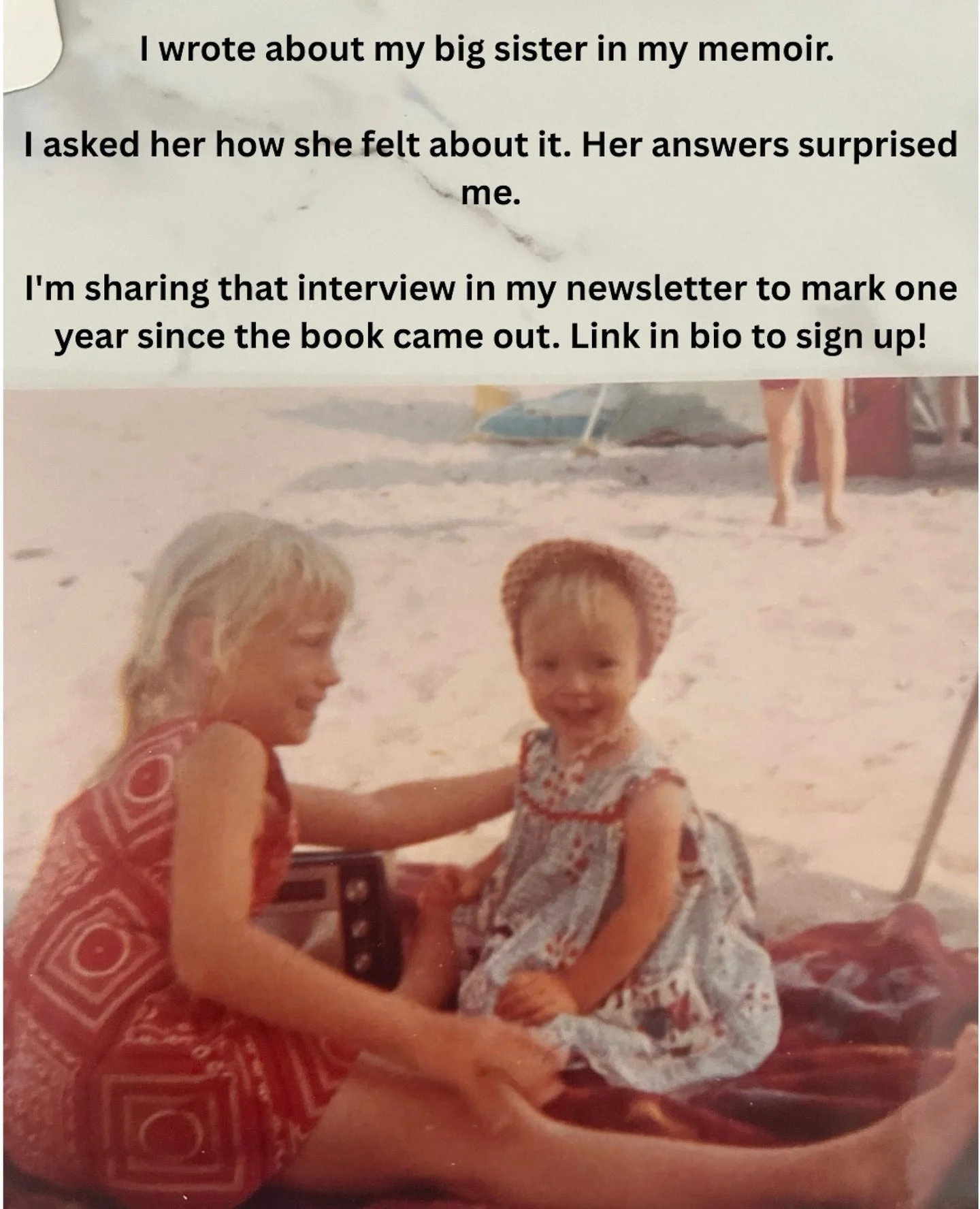 As a memoir writer, my primary characters are my family. To hear what my private sister thought about sharing some of her most vulnerable moments in my very public book, sign up for my newsletter! There&rsquo;s a link in my bio. 

#memoir #sisters #y