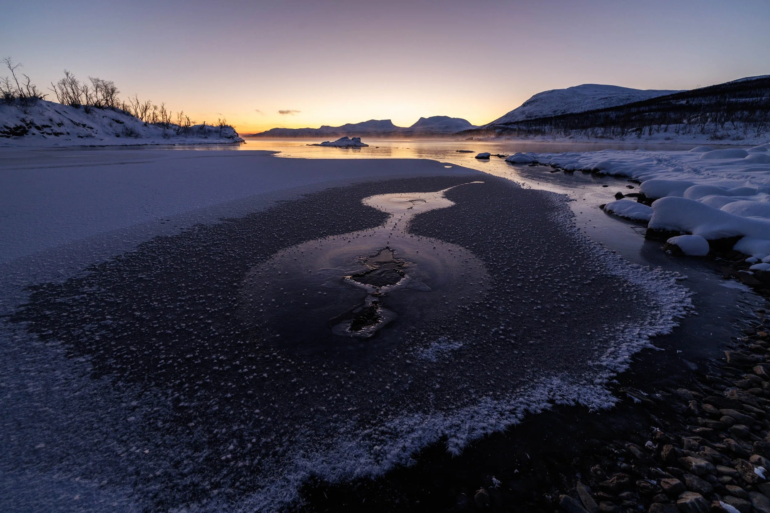 Sunrise in tornehamn in the polar night
