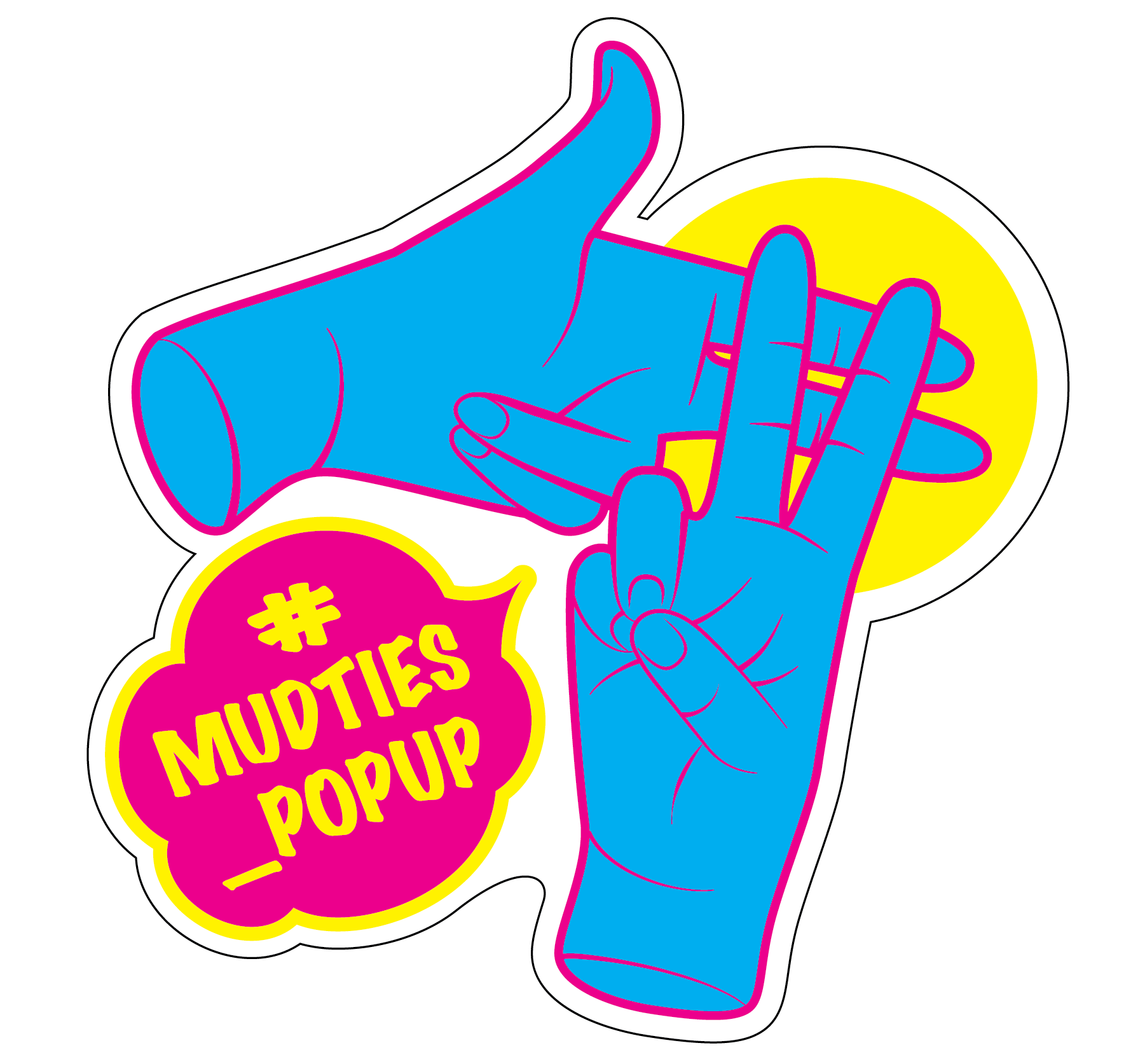 Sticker design, featuring the pop up hastag.