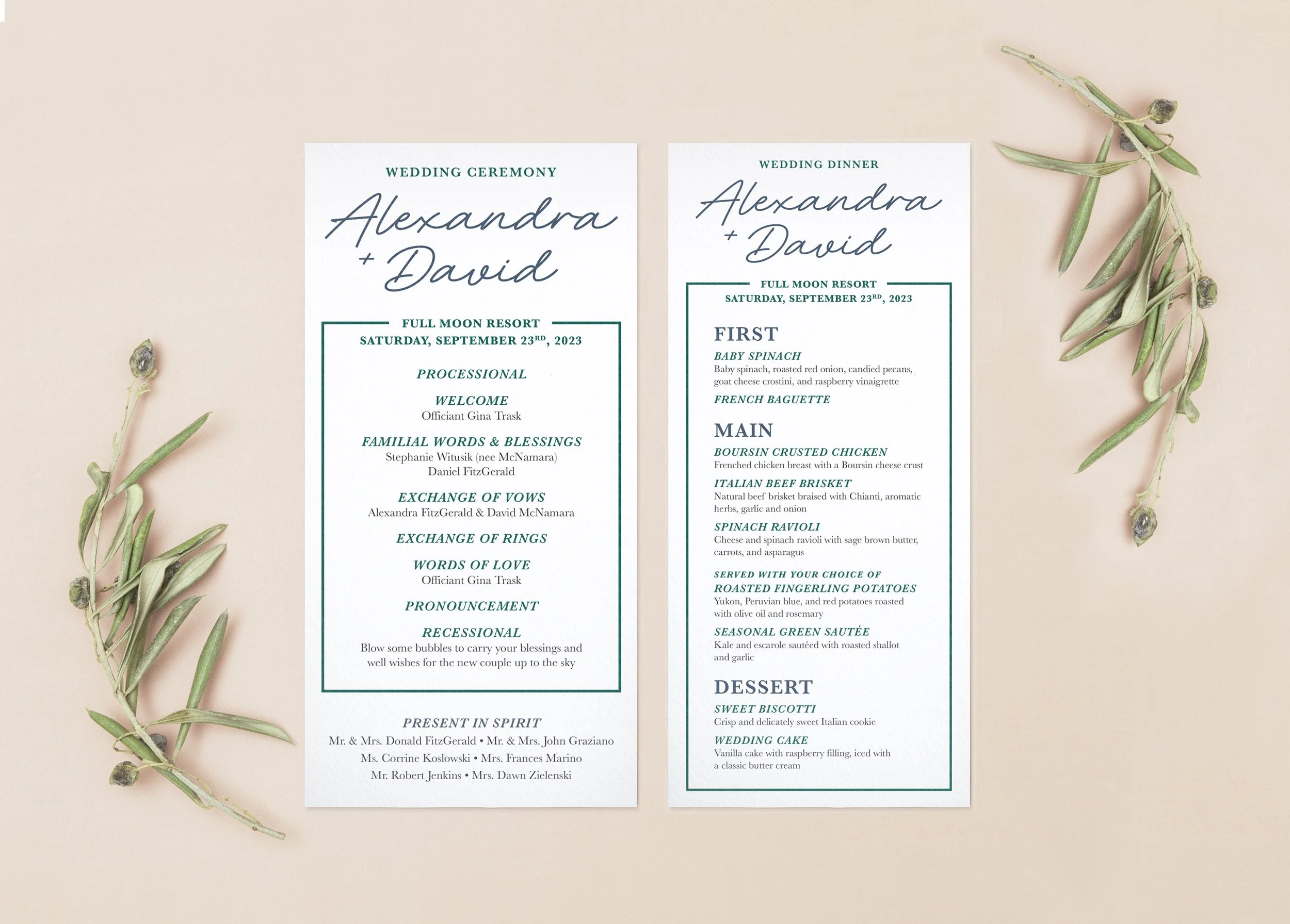 Ceremony Program and Dinner Menu