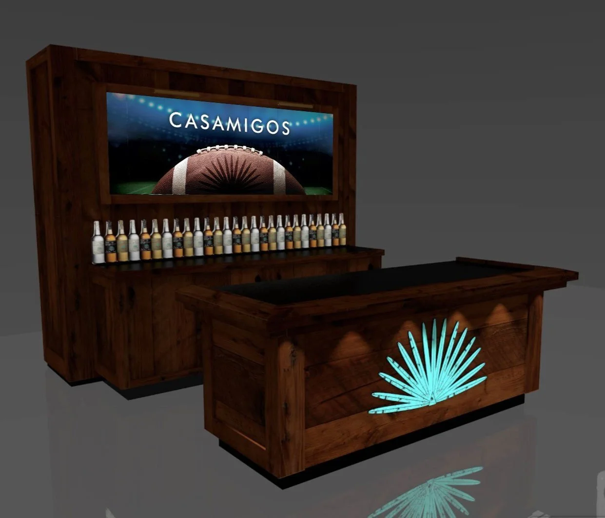 Casamigos backbar mockup for football activation.