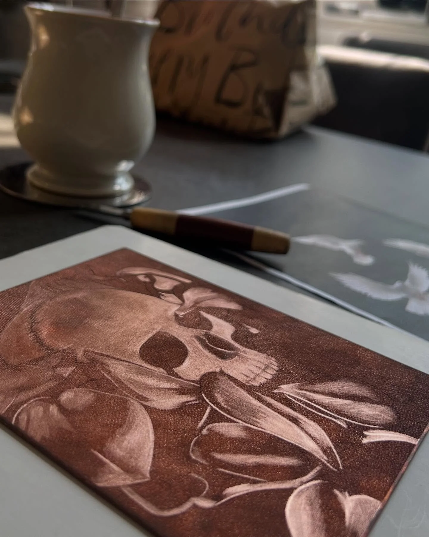 A day off sick calls for mezzotint and Lemsip. 

Such a meditative way to spend a few hours. 

I&rsquo;ve just returned to working on this plate after a long hiatus and I&rsquo;m loving the direction it&rsquo;s going in. Can&rsquo;t wait to see it fi