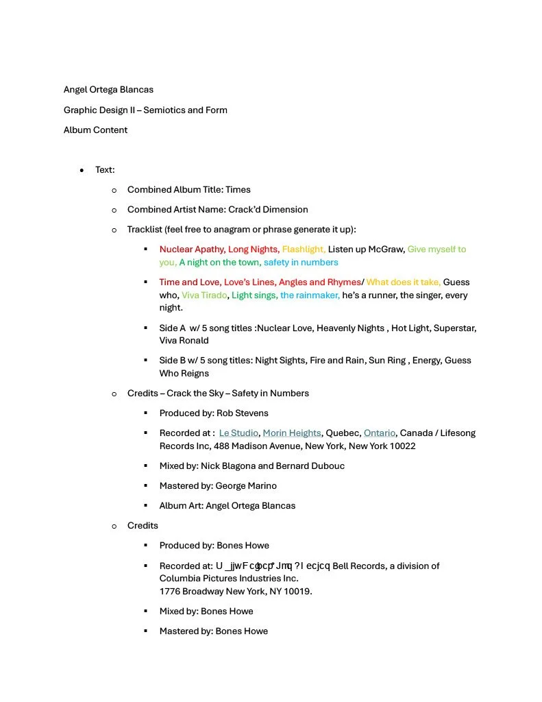 The original ideas were “Cracked the 5th Dimension” as the band name, and “Signs of Times” as the album name. These would later change to “Crack’d Dimension” and “Times.” These changes felt more memorable compared to the original longer version.