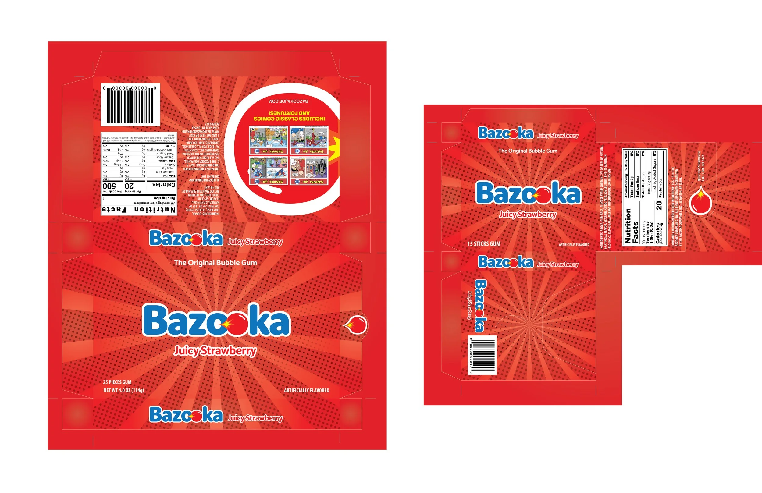 Logo with flavor is located in the front and side panels so no matter how its displayed, the brand is visible. Brand elements like the bubble gum is located on the flap that you can use to open the box, but also in the back panel that showcases the s