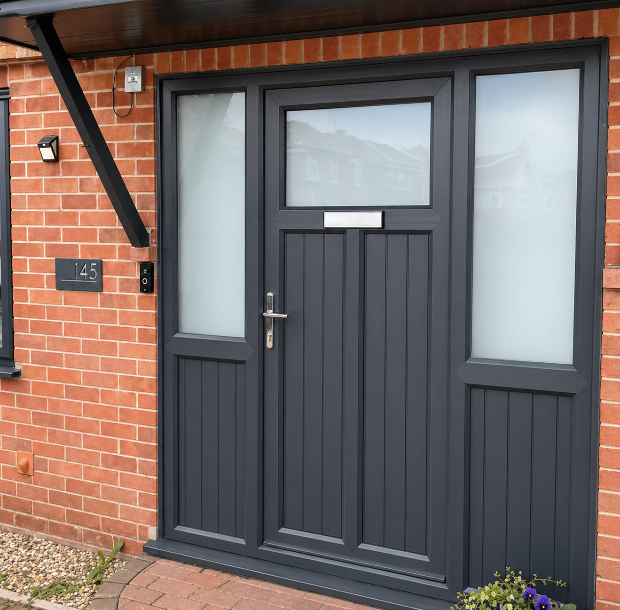 Composite Door with tinted winodws either side and above. Installed in Exmouth.