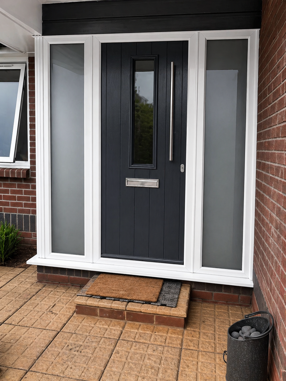 Black, Fully Fitted Composite Door by Driftwood Home Improvements.
