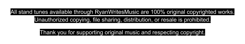 Text screen with copyright and music note information from RyanWritesMusic.