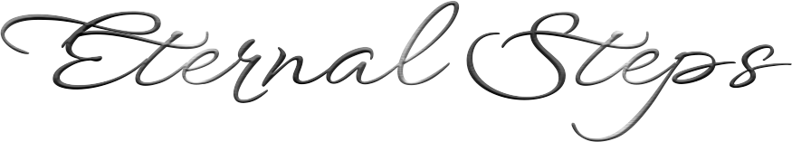 Elegant cursive text spelling 'Eternal Steps' on a black background.
