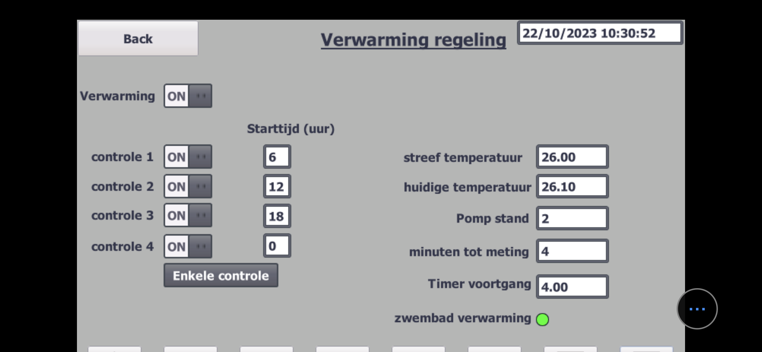 Verwarming-scherm (app bediening)