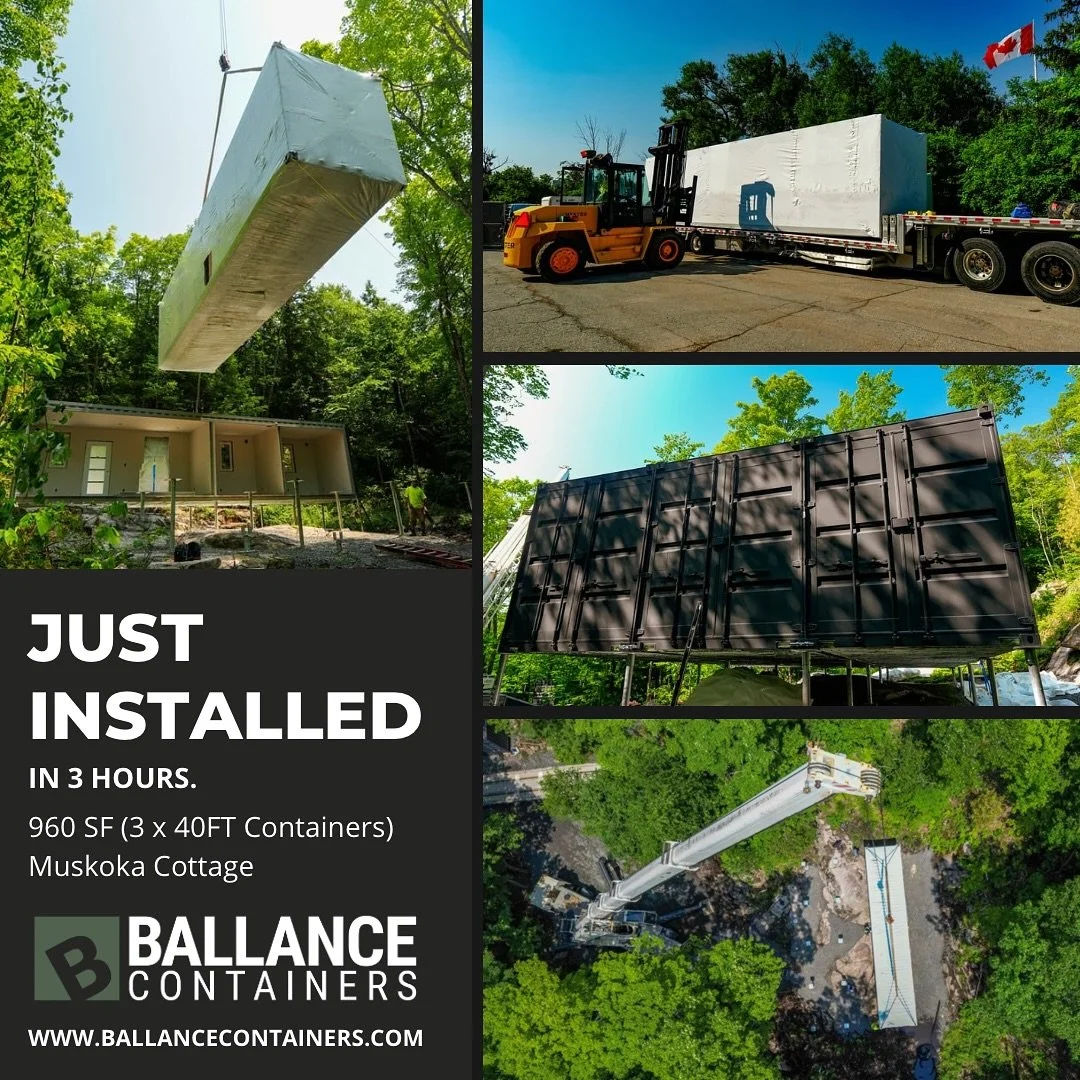 🚨 JUST INSTALLED! 🚨

We just wrapped up the installation of this custom 960 sq. ft. Muskoka cottage, built from 3 x 40FT shipping containers&mdash;and it only took 3 hours to set on helical pile foundations! 🏗️🤯

Tucked into the heart of cottage 